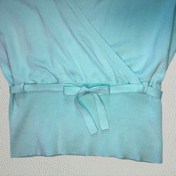 Light blue surplice wrap long sleeve top with waist bow tie balletcore coquette - Picture 2 of 5